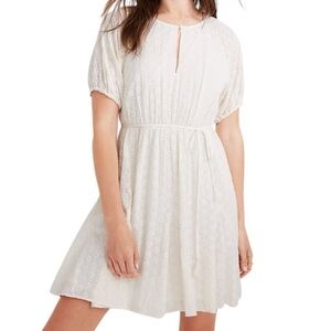 NWT MADEWELL Eyelet Short Sleeve Keyhole Neckline Tie Waist Mini Dress Size 12